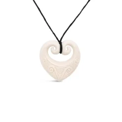 Wild at Heart NZ Carved Bone Koru Heart Necklace
